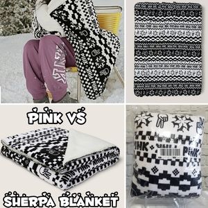 PINK Victoria's Secret Fair Isle Black and White Soft Sherpa Blanket Sealed New
